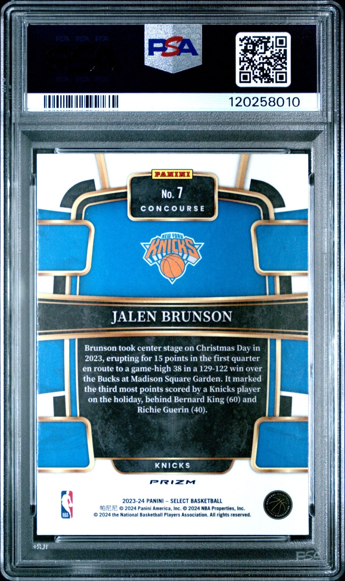 Jalen Brunson 2023 Panini Select Orange Flash Basketball Card #7 Graded PSA 10 Cert # 120258010-Powers Sports Memorabilia