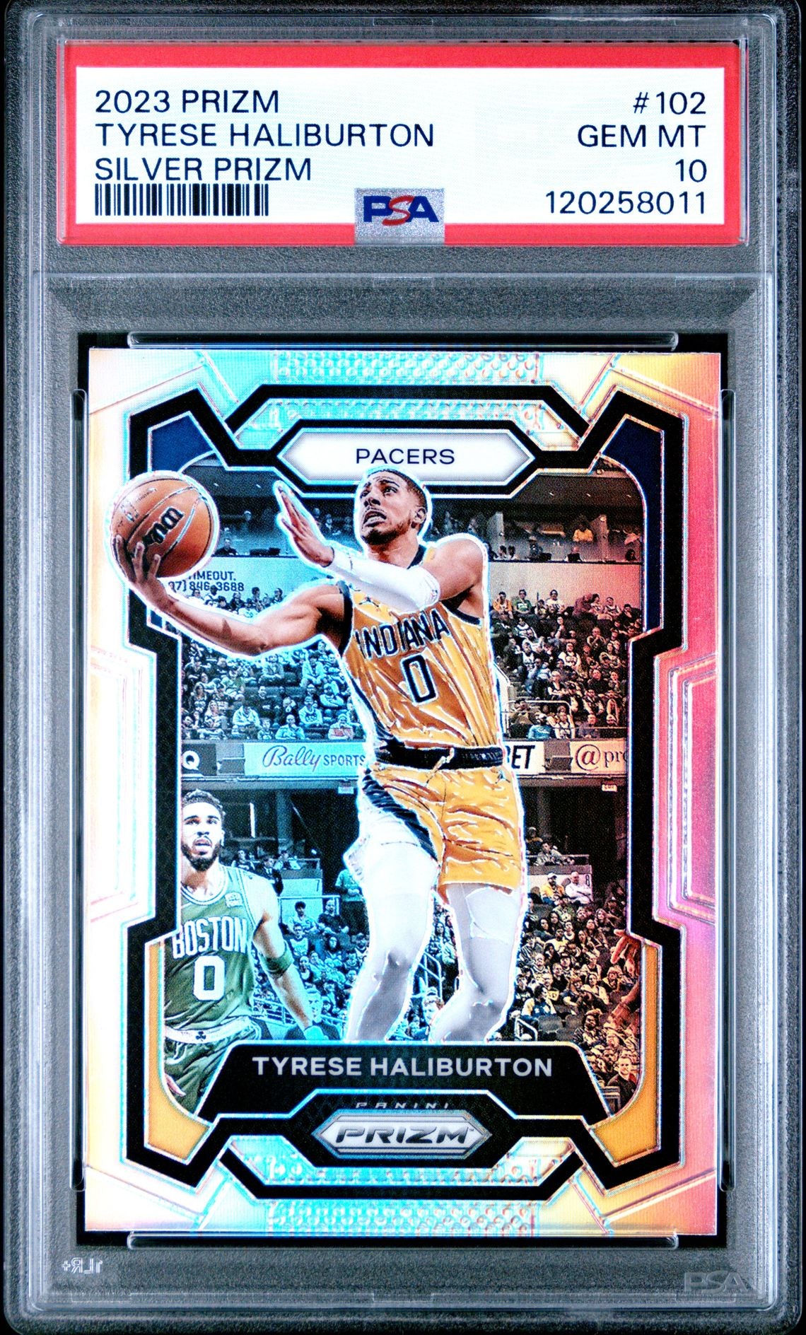 Tyrese Haliburton 2023 Panini Prizm Silver Basketball Card #102 Graded PSA 10 Cert # 120258011-Powers Sports Memorabilia