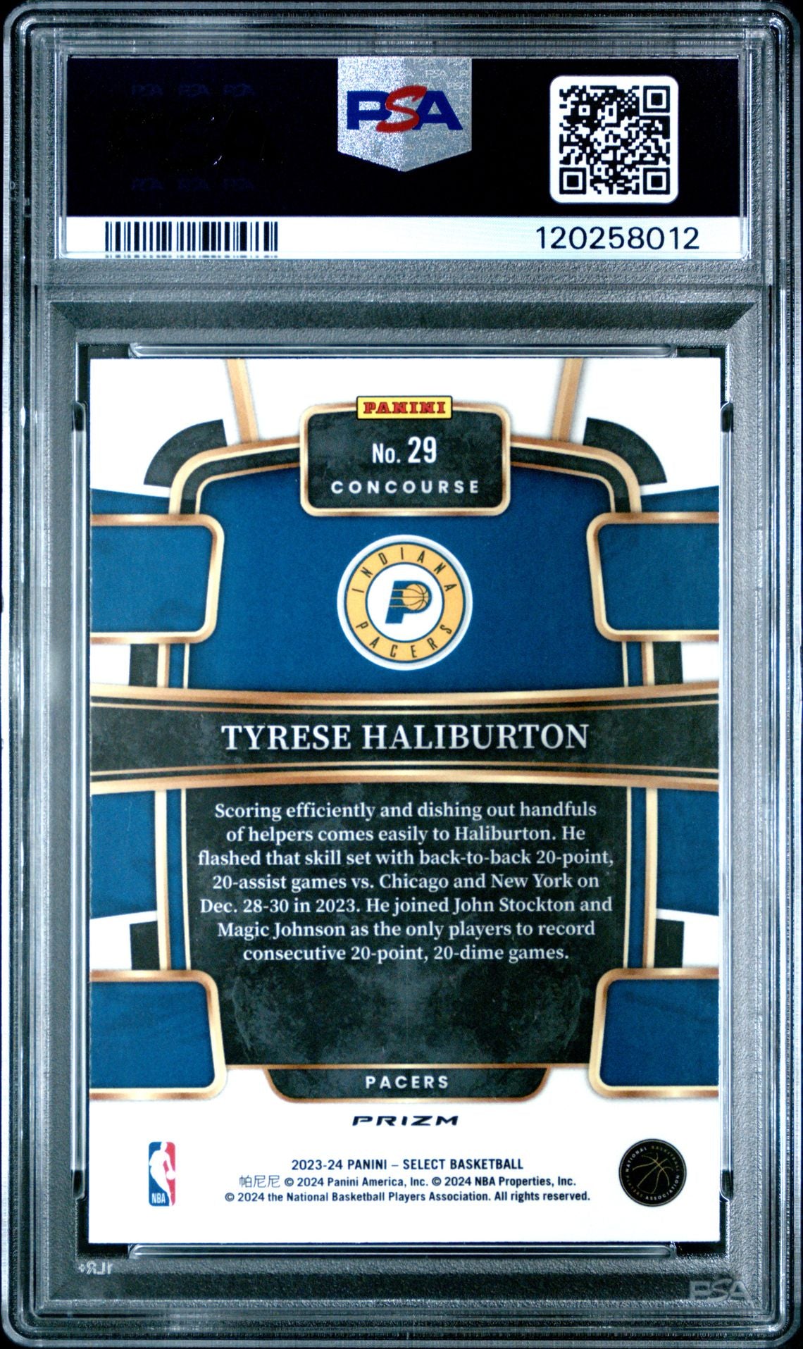 Tyrese Haliburton 2023 Panini Select Silver Prizm Basketball Card #29 Graded PSA 10 Cert # 120258012-Powers Sports Memorabilia