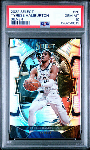 Tyrese Haliburton 2022 Panini Select Silver Basketball Card #20 Graded PSA 10 Cert # 120258013