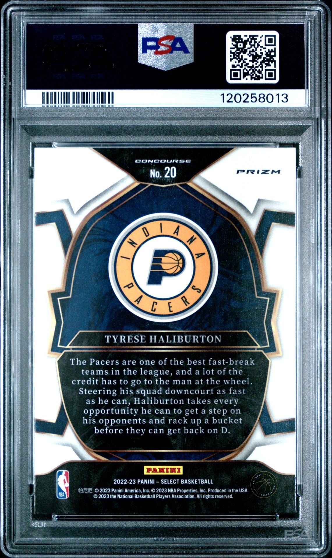 Tyrese Haliburton 2022 Panini Select Silver Basketball Card #20 Graded PSA 10 Cert # 120258013