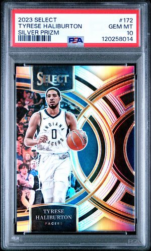Tyrese Haliburton 2023 Panini Select Silver Prizm Basketball Card #172 Graded PSA 10 Cert # 120258014