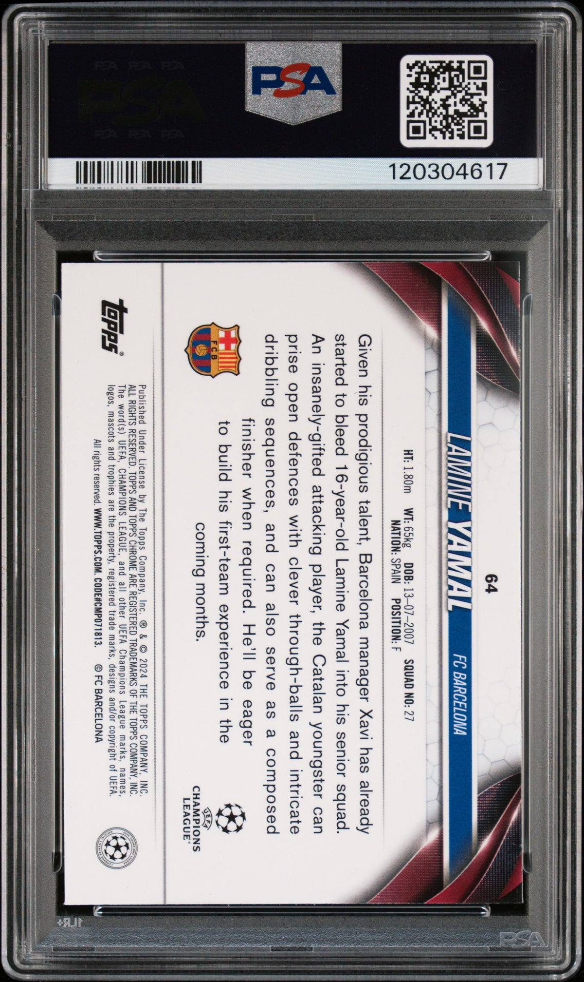 Lamine Yamal 2023 Topps Chrome UEFA RC Rookie Card #64 PSA 8