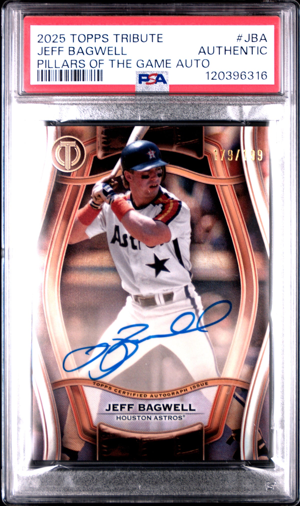 Jeff Bagwell 2025 Topps Tribute Pillars of the Game Signed Baseball Card #JBA Graded PSA Authentic 179/199 Cert #120396316-Powers Sports Memorabilia