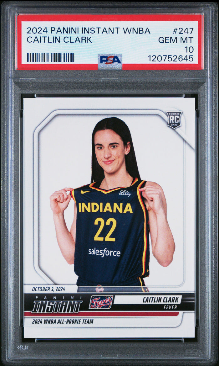 Caitlin Clark 2024 Panini Instant WNBA Indiana Fever Basketball Rookie Card RC #247 Graded PSA 10 Cert #120752645-Powers Sports Memorabilia