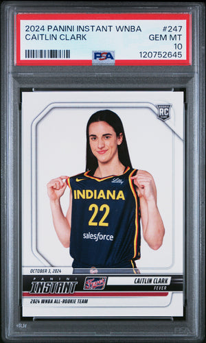 Caitlin Clark 2024 Panini Instant WNBA Indiana Fever Basketball Rookie Card RC #247 Graded PSA 10 Cert #120752645