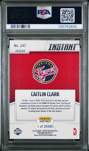 Caitlin Clark 2024 Panini Instant WNBA Indiana Fever Basketball Rookie Card RC #247 Graded PSA 10 Cert #120752645