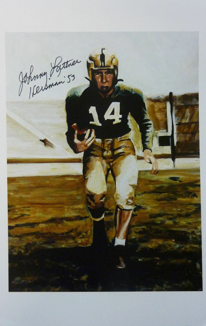 Johnny Lattner Signed Notre Dame 11x17 Print-Powers Sports Memorabilia