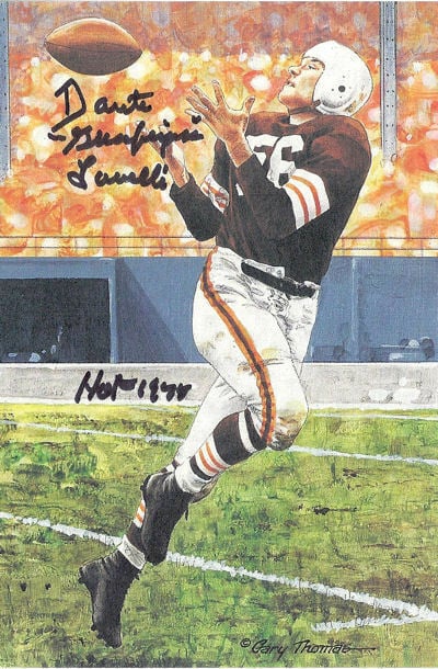 Dante Lavelli Cleveland Browns Signed Goal Line Art in black with HOF 75-Powers Sports Memorabilia