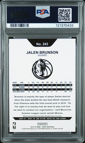 Jalen Brunson 2018 Panini Hoops Dallas Mavericks Signed Basketball RC Rookie Card #243 Graded PSA Authentic Auto 10 Cert #121370433-Powers Sports Memorabilia