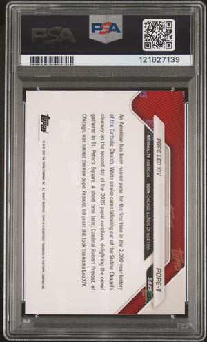 Pope Leo XIV 2025 Topps Now 1st American Pope Card #POPE1 Graded PSA 9 Cert #121627139-Powers Sports Memorabilia