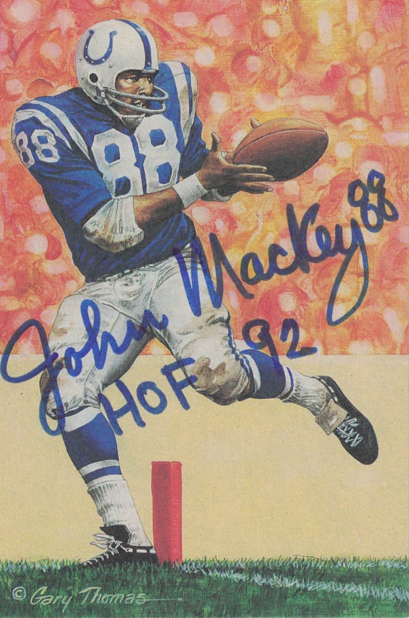 John Mackey Signed Baltimore Colts Goal Line Art in blue w/HOF92-Powers Sports Memorabilia