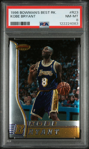 Kobe Bryant 1996 Bowman's Best Rookies Los Angeles Lakers Basketball RC Card #R23 Graded PSA 8 Cert #122224083-Powers Sports Memorabilia