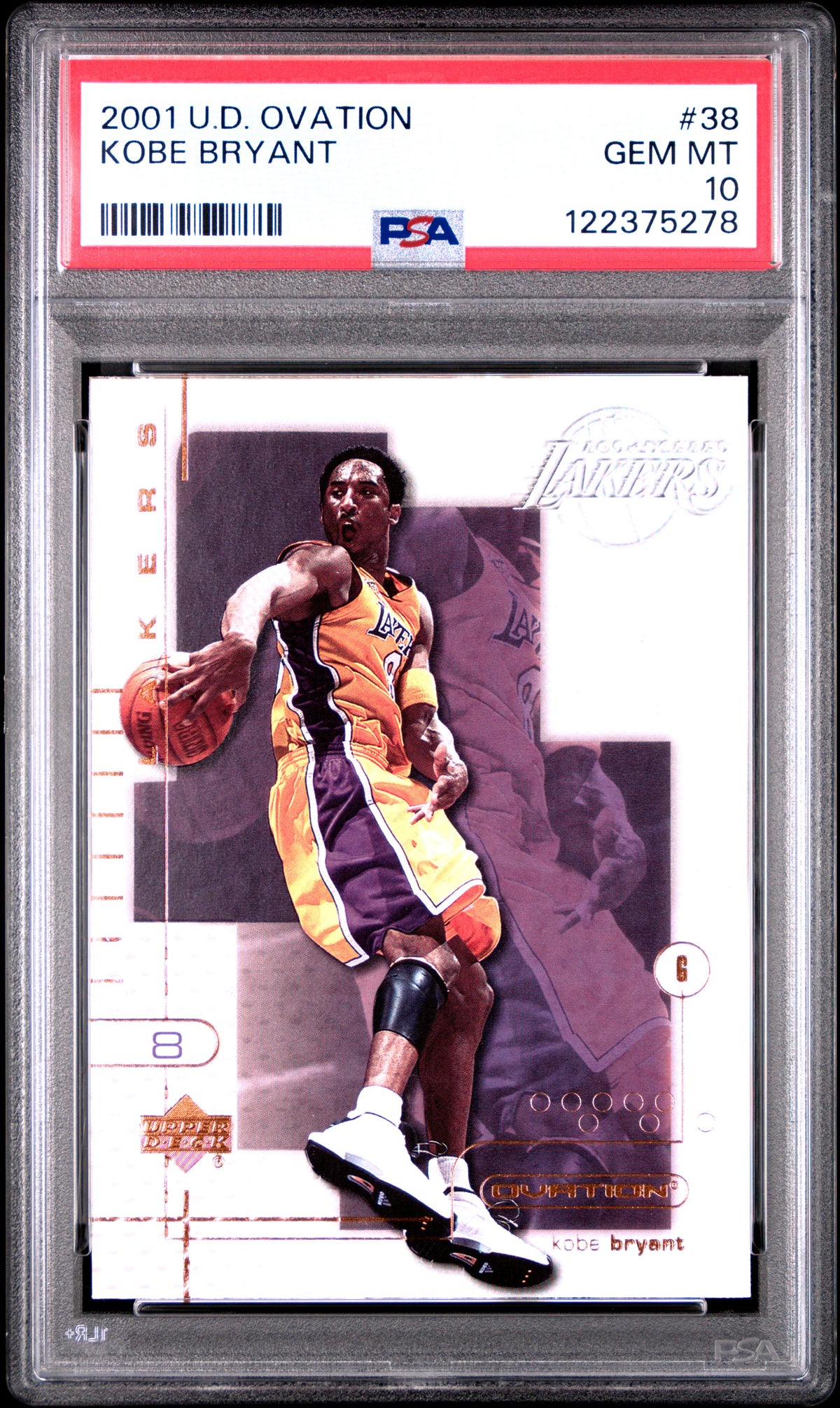 Kobe Bryant 2001 Upper Deck Ovation Basketball Card #38 Graded PSA 10 Cert #122375278-Powers Sports Memorabilia