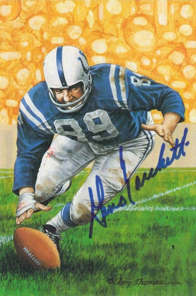 Gino Marchetti Baltimore Colts Signed Goal Line Art Card in blue-Powers Sports Memorabilia