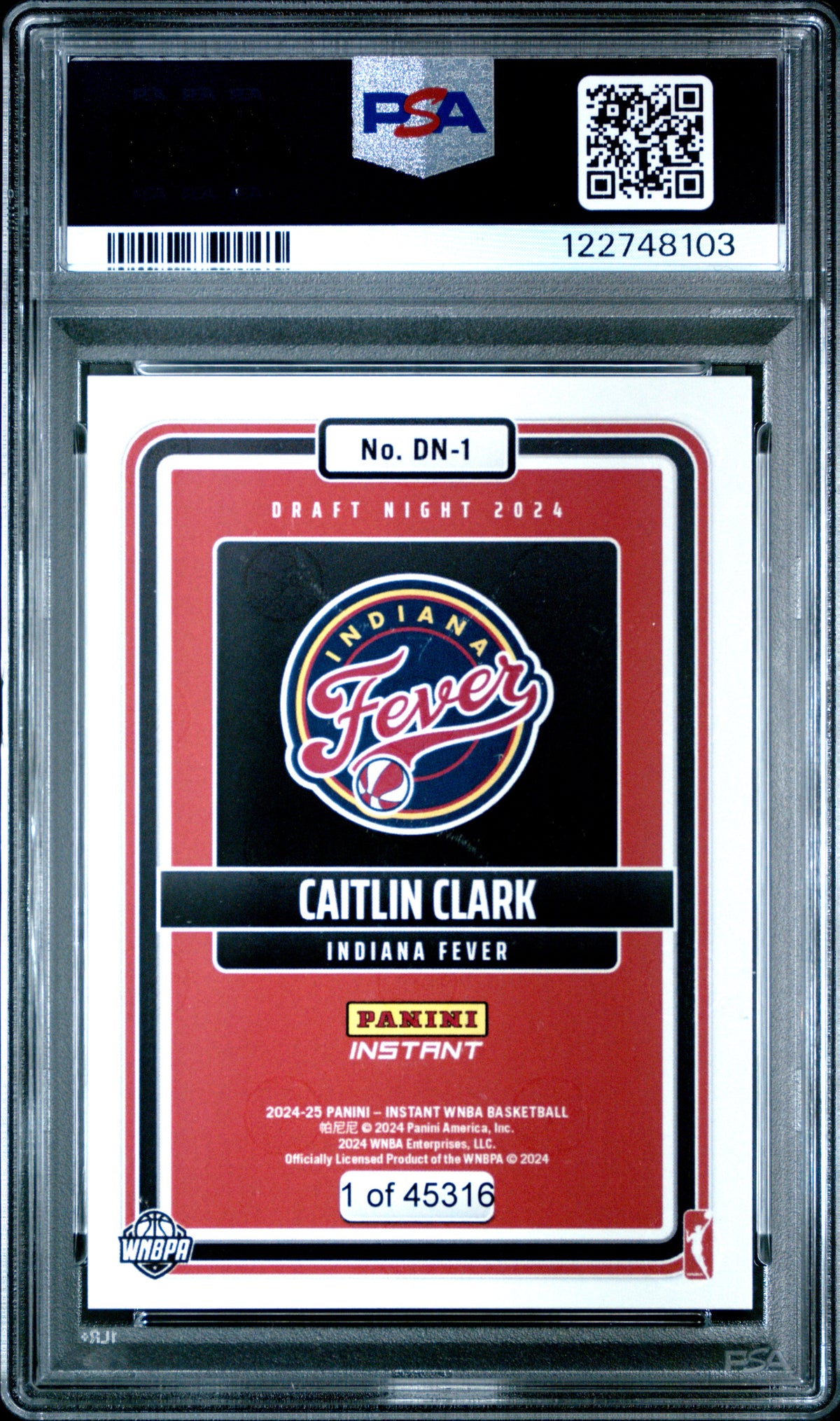 Caitlin Clark 2024 Panini Instant WNBA Draft Night Basketball Rookie Card #DN1 Graded PSA 8 Cert #122748103-Powers Sports Memorabilia