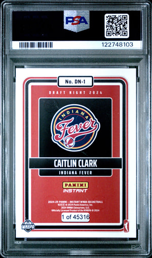 Caitlin Clark 2024 Panini Instant WNBA Draft Night Basketball Rookie Card #DN1 Graded PSA 8 Cert #122748103-Powers Sports Memorabilia