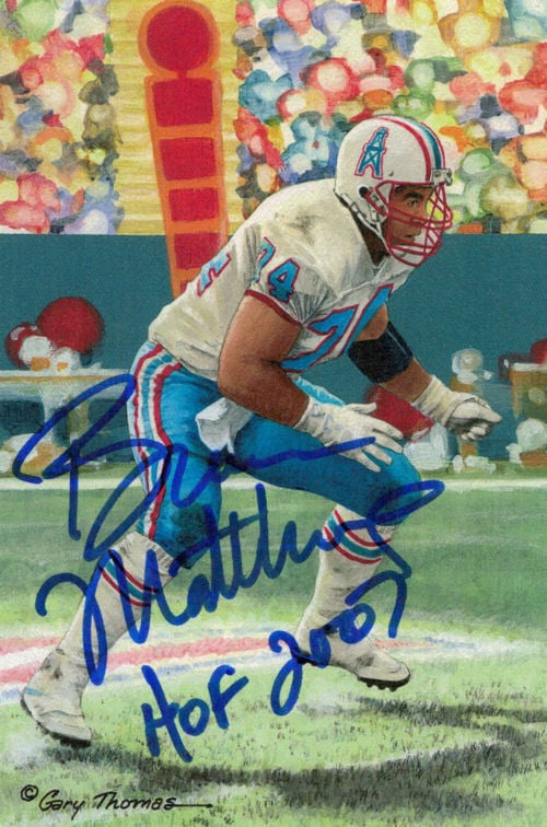 Bruce Matthews Signed Houston Oilers Goal Line Art Card w/HOF 07-Powers Sports Memorabilia