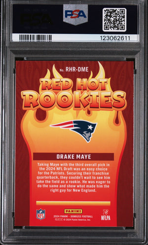 Drake Maye 2024 Donruss Red Hot Rookies Football Rookie Card #RHRDME Graded PSA 8 Cert #123062611-Powers Sports Memorabilia