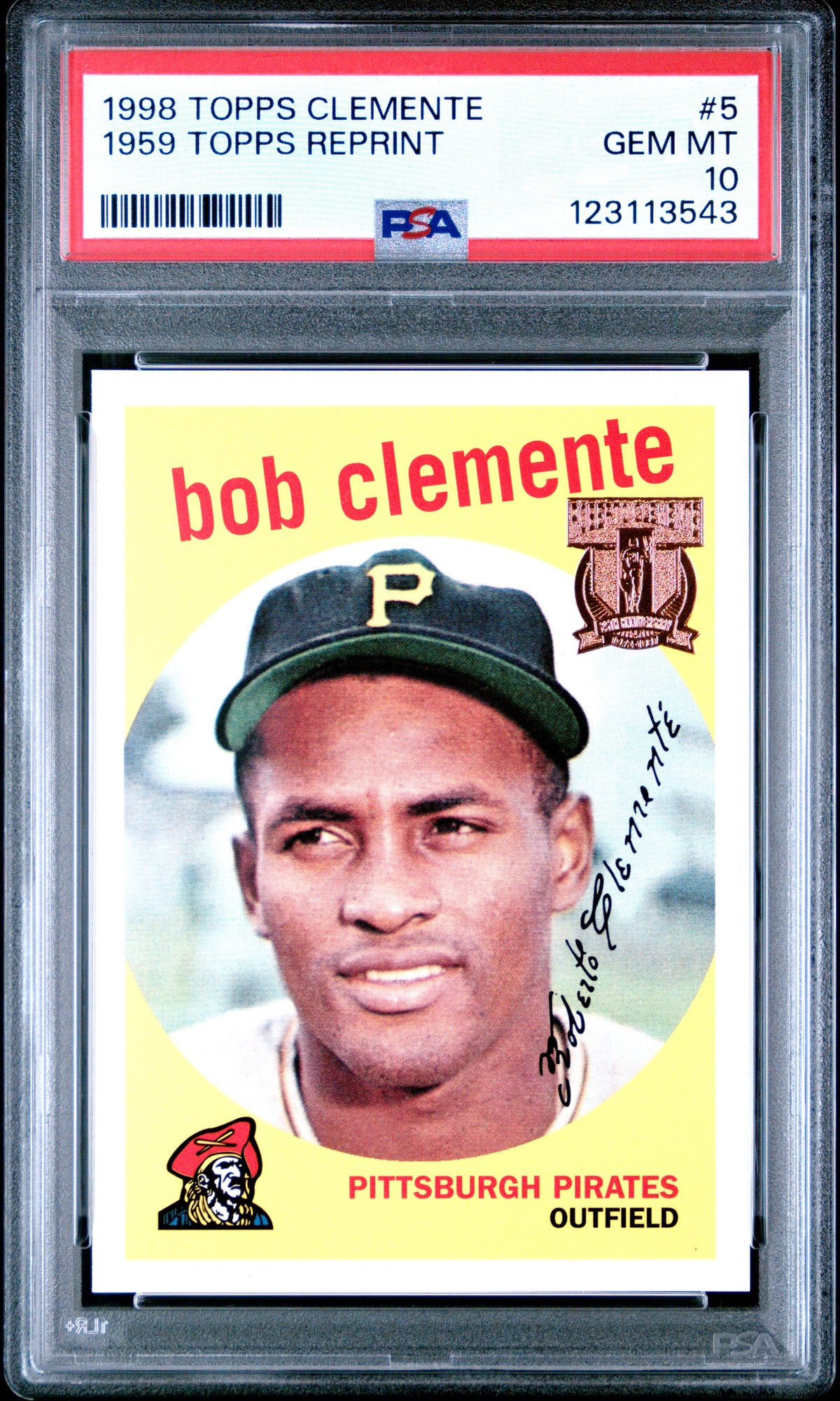 Roberto Clemente 1998 Topps 1959 Baseball Card #5 Graded PSA 10 Cert #123113543-Powers Sports Memorabilia