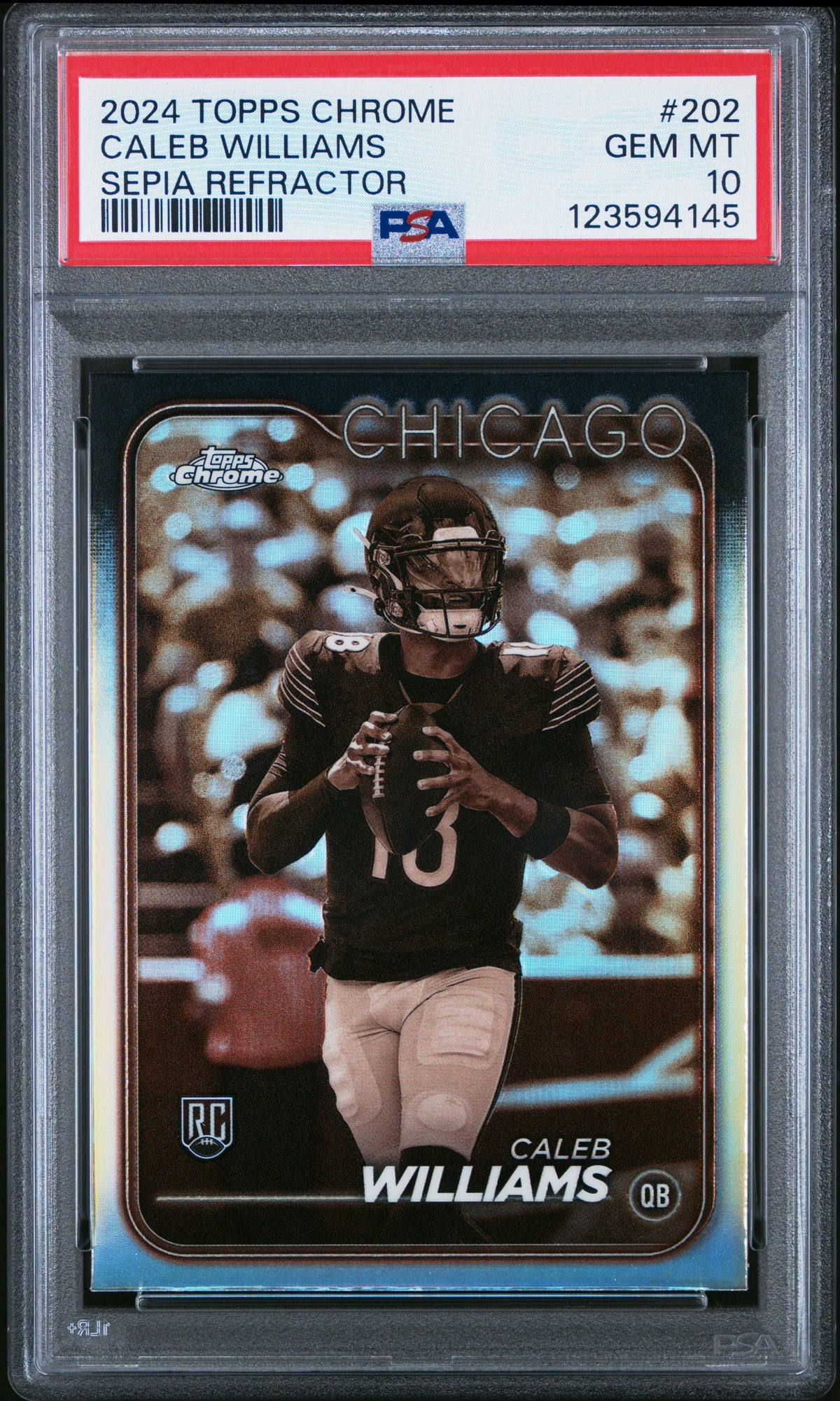 Caleb Williams 2024 Topps Chrome Sepia Refractor Football Rookie Card #202 Graded PSA 10 Cert #123594145-Powers Sports Memorabilia