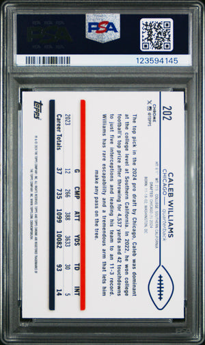 Caleb Williams 2024 Topps Chrome Sepia Refractor Football Rookie Card #202 Graded PSA 10 Cert #123594145-Powers Sports Memorabilia