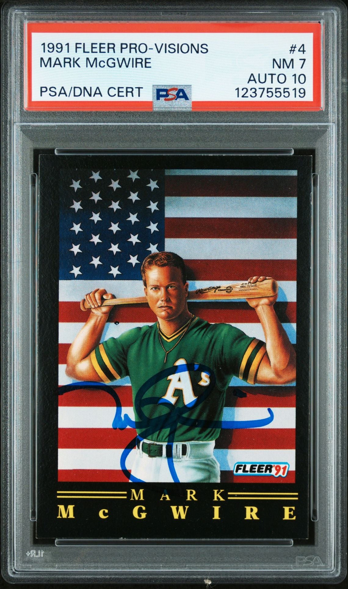 Mark McGwire 1991 Fleer Pro-Visions Signed Baseball Card #4 Graded PSA 7 Auto 10 Cert # 123755519-Powers Sports Memorabilia
