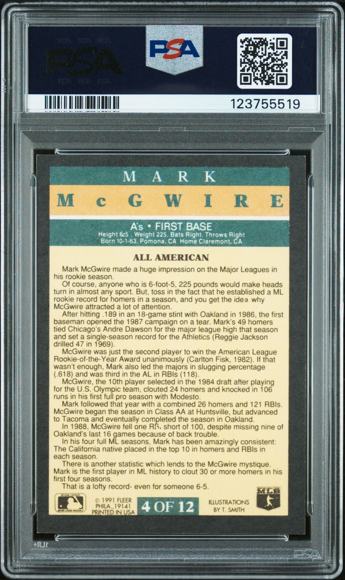 Mark McGwire 1991 Fleer Pro-Visions Signed Baseball Card #4 Graded PSA 7 Auto 10 Cert # 123755519-Powers Sports Memorabilia