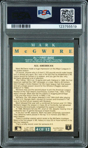 Mark McGwire 1991 Fleer Pro-Visions Signed Baseball Card #4 Graded PSA 7 Auto 10 Cert # 123755519-Powers Sports Memorabilia