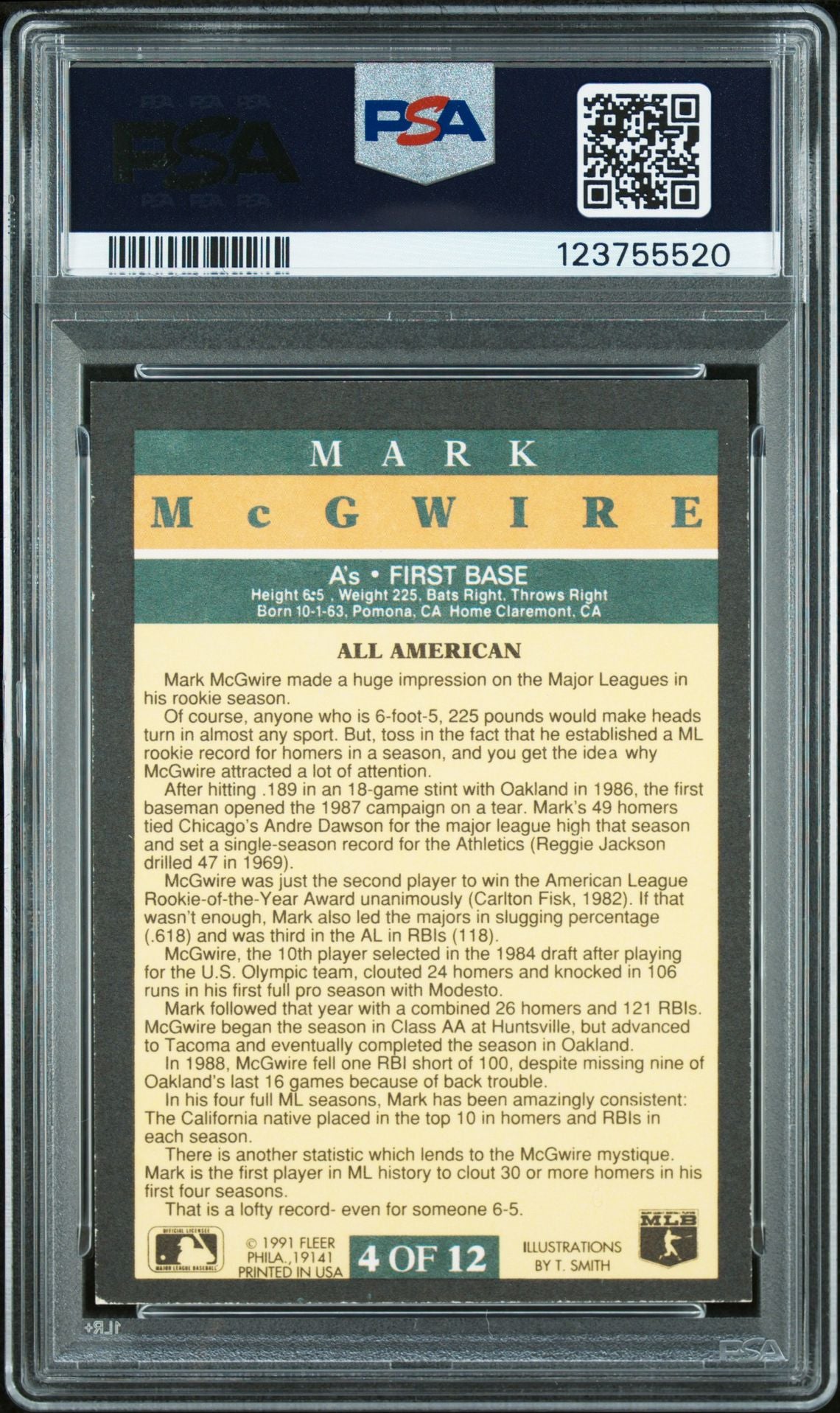 Mark McGwire 1991 Fleer Pro-Visions Signed Baseball Card #4 Graded PSA 6 Auto 10 Cert # 123755520-Powers Sports Memorabilia