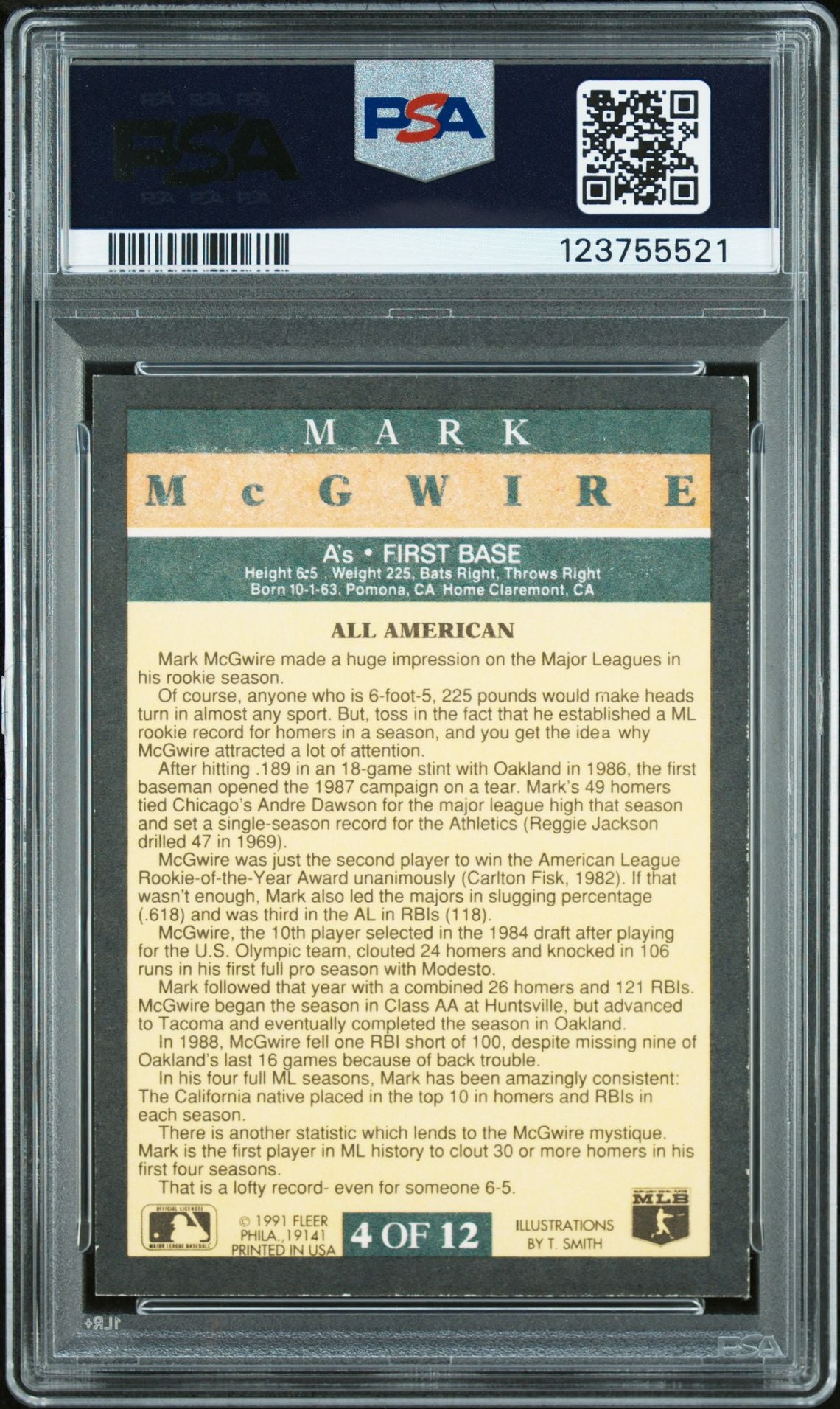 Mark McGwire 1991 Fleer Pro-Visions Signed Baseball Card #4 Graded PSA 8 Auto 10 Cert # 123755521-Powers Sports Memorabilia