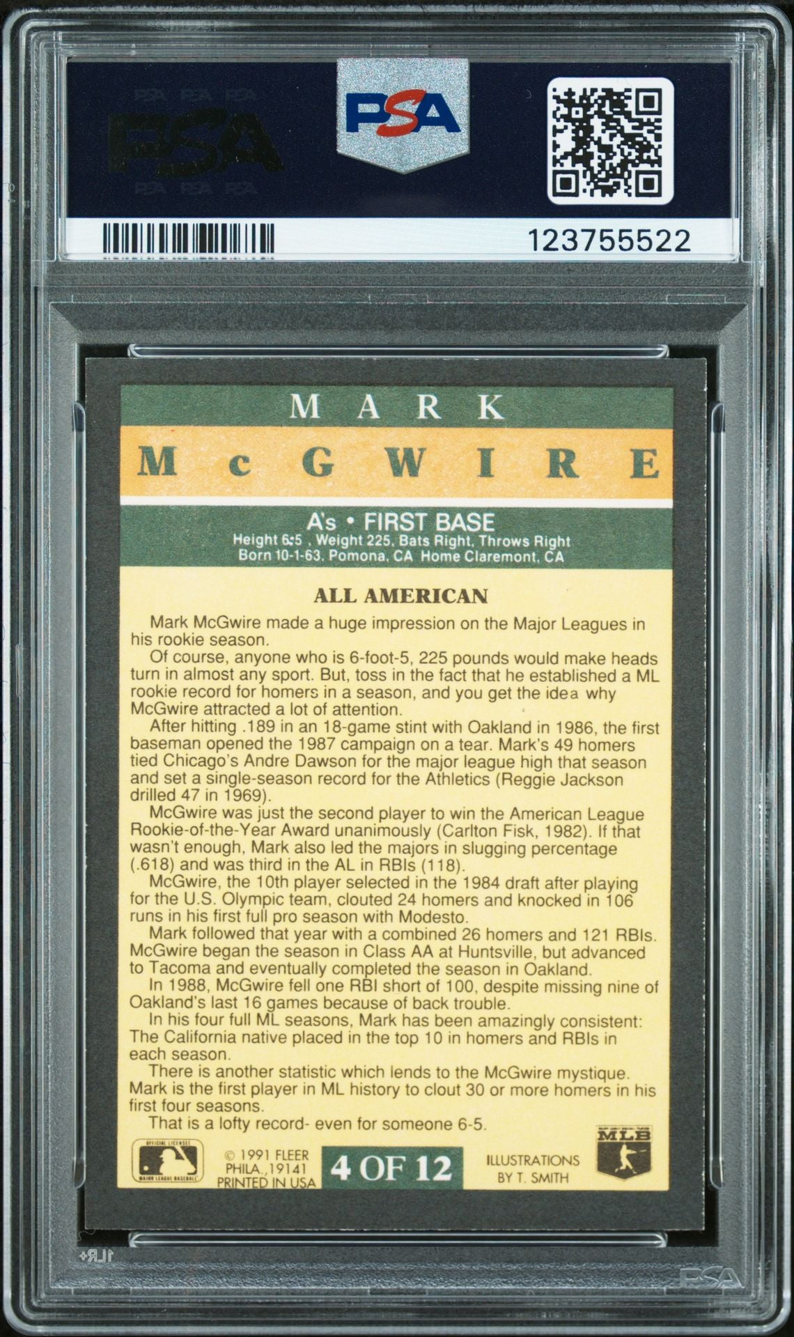 Mark McGwire 1991 Fleer Pro-Visions Signed Baseball Card #4 Graded PSA 4 Auto 10 Cert # 123755522-Powers Sports Memorabilia