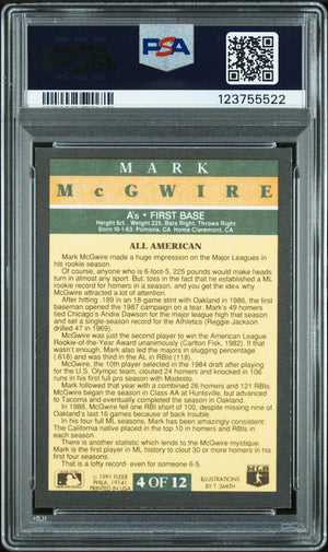 Mark McGwire 1991 Fleer Pro-Visions Signed Baseball Card #4 Graded PSA 4 Auto 10 Cert # 123755522-Powers Sports Memorabilia