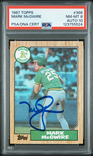 Mark McGwire 1987 Topps Signed Baseball Rookie Card #366 Graded PSA 8 Auto 10 Cert # 123755524-Powers Sports Memorabilia