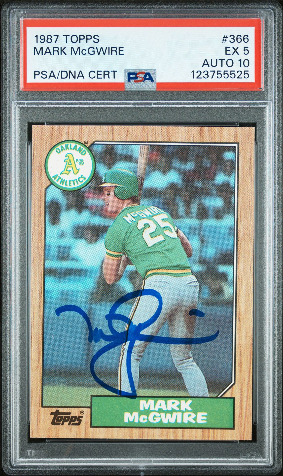 Mark McGwire 1987 Topps Signed Baseball Rookie Card #366 Graded PSA 5 Auto 10 Cert # 123755525-Powers Sports Memorabilia
