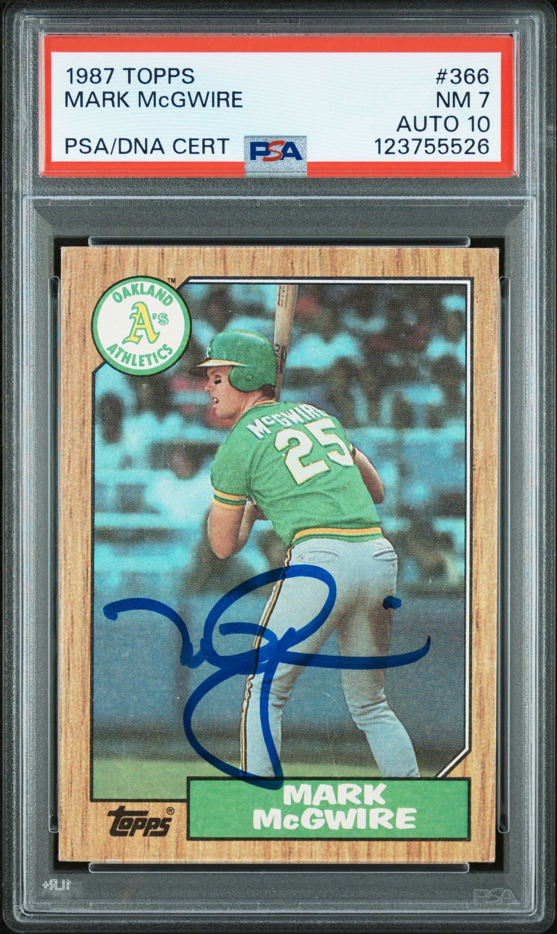 Mark McGwire 1987 Topps Signed Baseball Rookie Card #366 Graded PSA 7 Auto 10 Cert # 123755526-Powers Sports Memorabilia