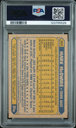 Mark McGwire 1987 Topps Signed Baseball Rookie Card #366 Graded PSA 7 Auto 10 Cert # 123755526-Powers Sports Memorabilia