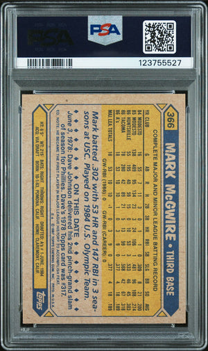 Mark McGwire 1987 Topps Signed Baseball Rookie Card #366 Graded PSA 7 Auto 10 Cert # 123755527-Powers Sports Memorabilia