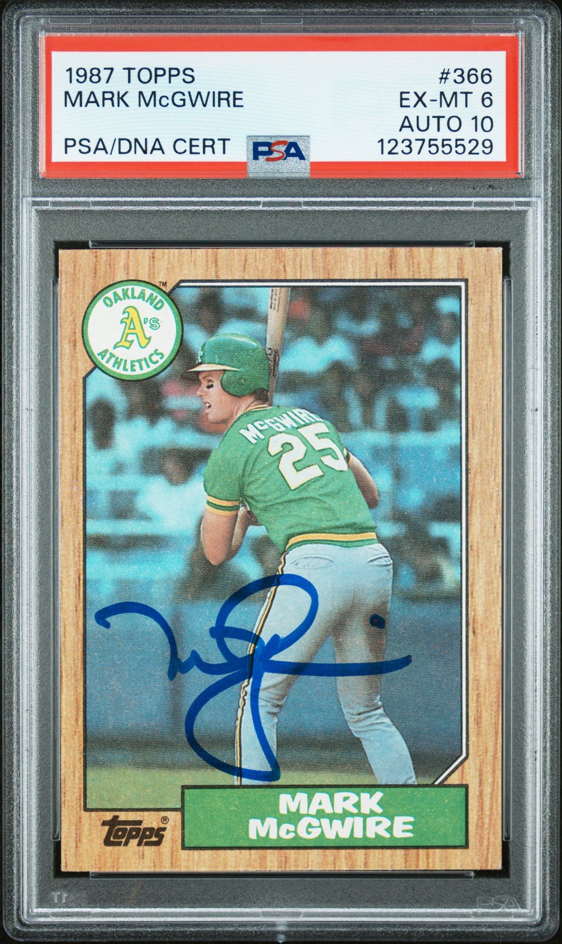 Mark McGwire 1987 Topps Signed Baseball Rookie Card #366 Graded PSA 6 Auto 10 Cert # 123755529-Powers Sports Memorabilia
