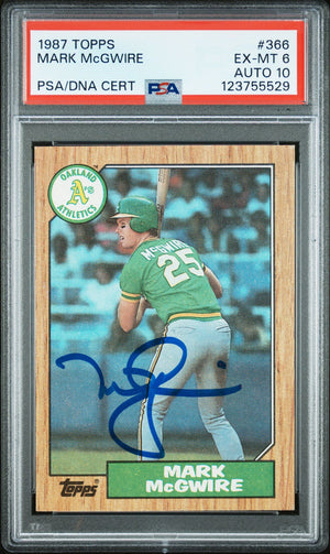 Mark McGwire 1987 Topps Signed Baseball Rookie Card #366 Graded PSA 6 Auto 10 Cert # 123755529-Powers Sports Memorabilia