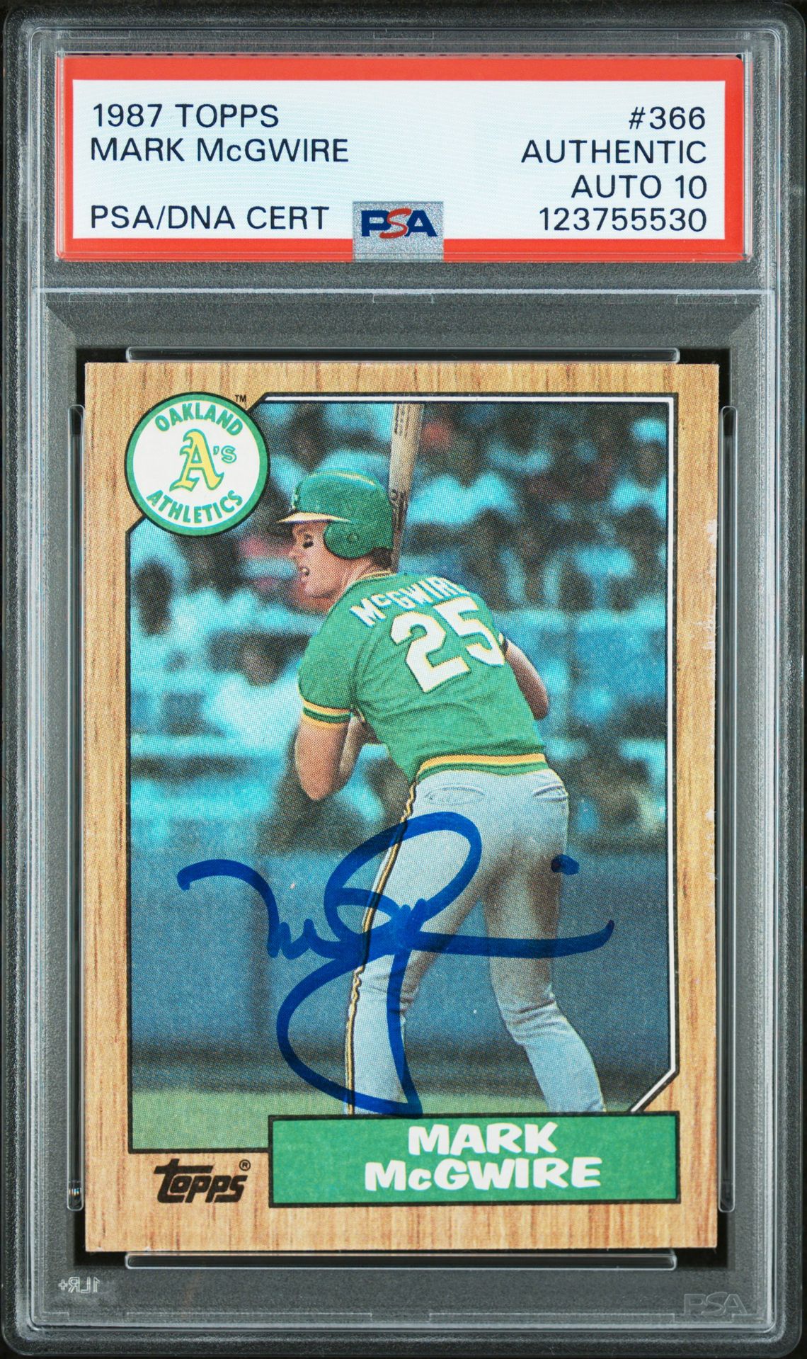 Mark McGwire 1987 Topps Signed Baseball Rookie Card #366 Graded PSA Authentic Auto 10 Cert # 123755530-Powers Sports Memorabilia