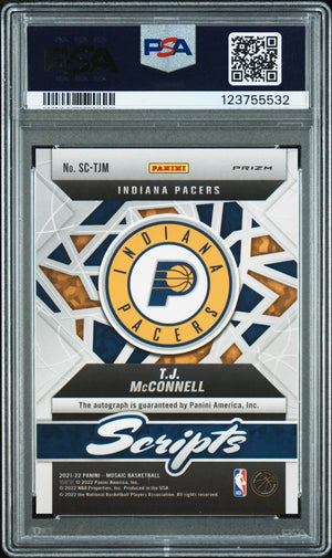 T.J. McConnell 2021 Mosaic Scripts Signed Basketball Card #SCTJM Graded PSA 9 Auto 10 Cert # 123755532-Powers Sports Memorabilia