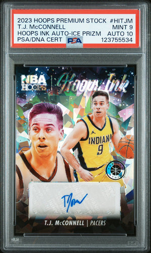 T.J. McConnell 2023 Hoops Premium Stock Ink Ice Prizm Signed Basketball Card #HITJM Graded PSA 9 Auto 10 Cert # 123755534-Powers Sports Memorabilia
