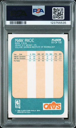 Mark Price 1988 Fleer Signed Basketball Rookie Card #25 Graded PSA 7 Auto 10 Cert # 123755535-Powers Sports Memorabilia