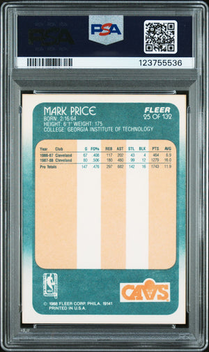Mark Price 1988 Fleer Signed Basketball Rookie Card #25 Graded PSA 8 Auto 10 Cert # 123755536-Powers Sports Memorabilia