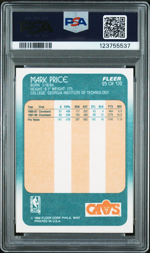 Mark Price 1988 Fleer Signed Basketball Rookie Card #25 Graded PSA 7 Auto 10 Cert # 123755537-Powers Sports Memorabilia
