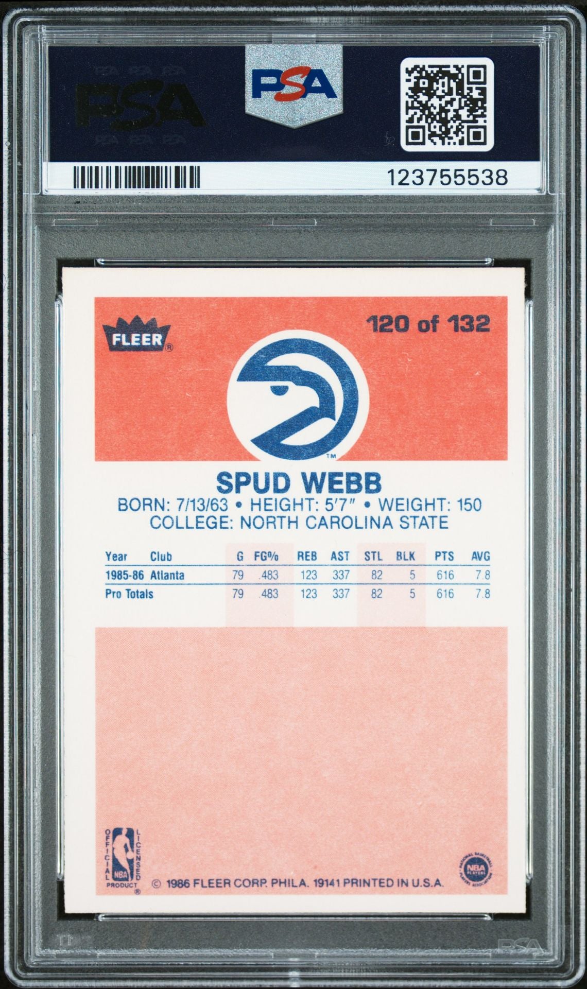 Spud Webb 1986 Fleer Signed Basketball Rookie Card # 120 Graded PSA 8 Auto 10 Cert # 123755538-Powers Sports Memorabilia