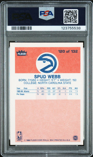Spud Webb 1986 Fleer Signed Basketball Rookie Card # 120 Graded PSA 8 Auto 10 Cert # 123755538-Powers Sports Memorabilia