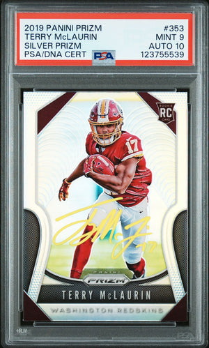 Terry McLaurin 2019 Panini Prizm Silver Signed Football Rookie Card #353 Graded PSA 9 Auto 10 Cert # 123755539-Powers Sports Memorabilia