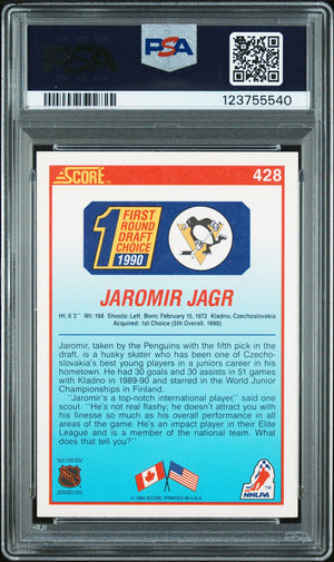 Jaromir Jagr 1990 Score Signed Hockey Rookie Card #428 Graded PSA 7 Auto 10 Cert # 123755540-Powers Sports Memorabilia